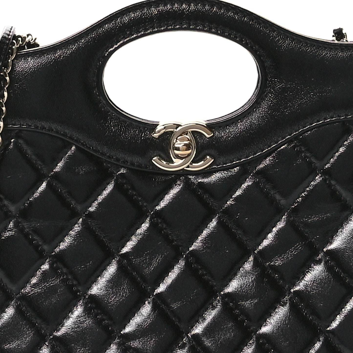 Shiny Crumpled Calfskin Quilted Mini 31 Shopping Bag Black