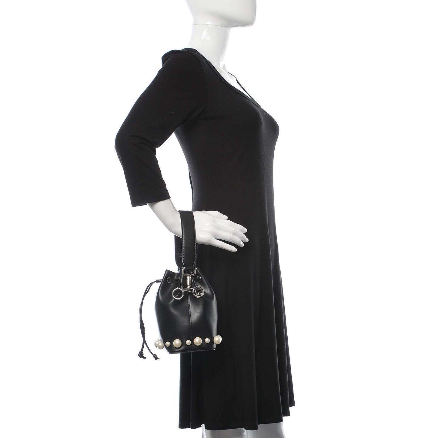 Vitello Liberty Pearl F is Fendi Mini Mon Tresor Bucket Bag Black