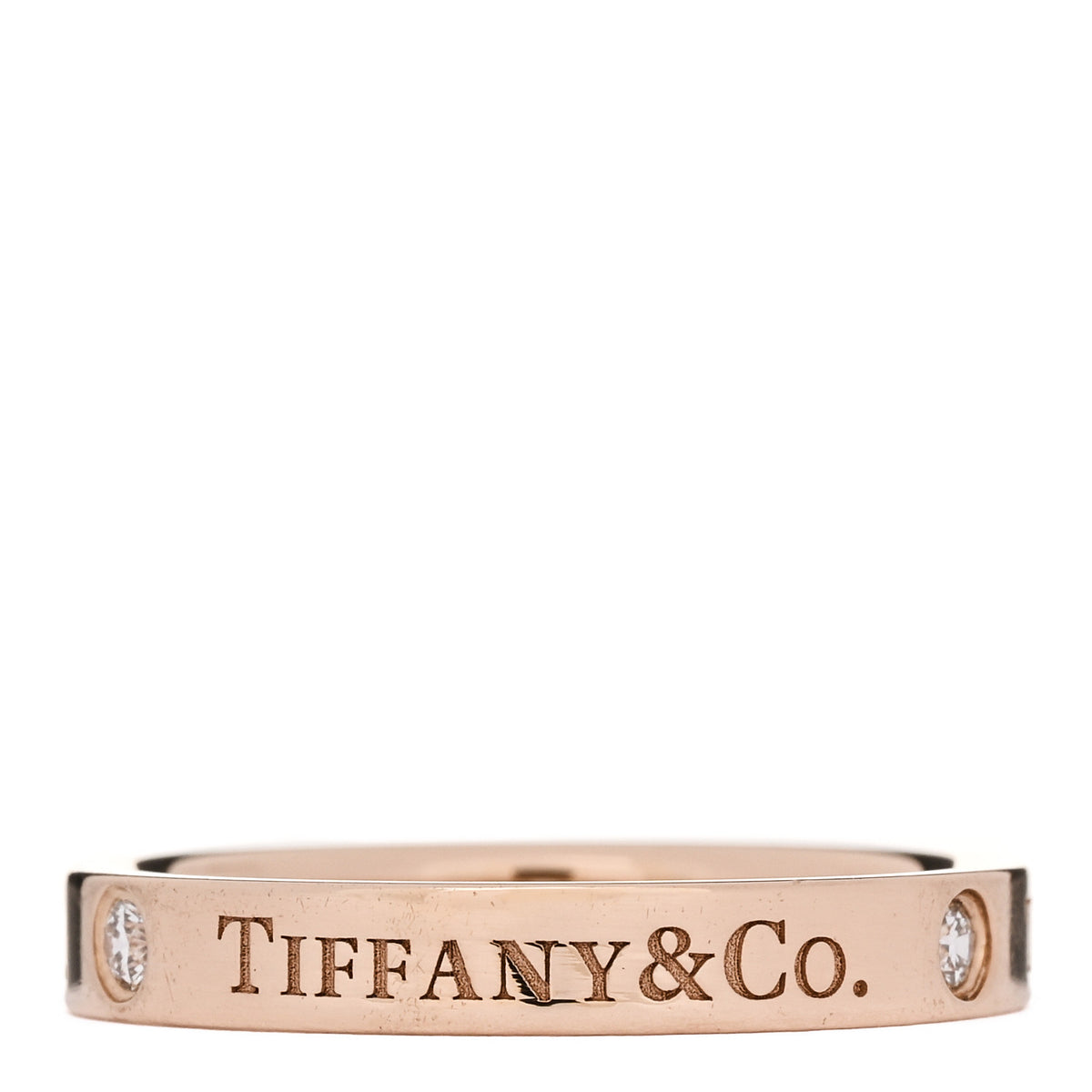 Tiffany 18K Rose Gold Diamond 3mm Logo Band Ring 53 6.25 3 of 4