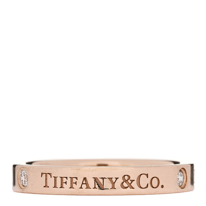 Tiffany 18K Rose Gold Diamond 3mm Logo Band Ring 53 6.25 3 of 4