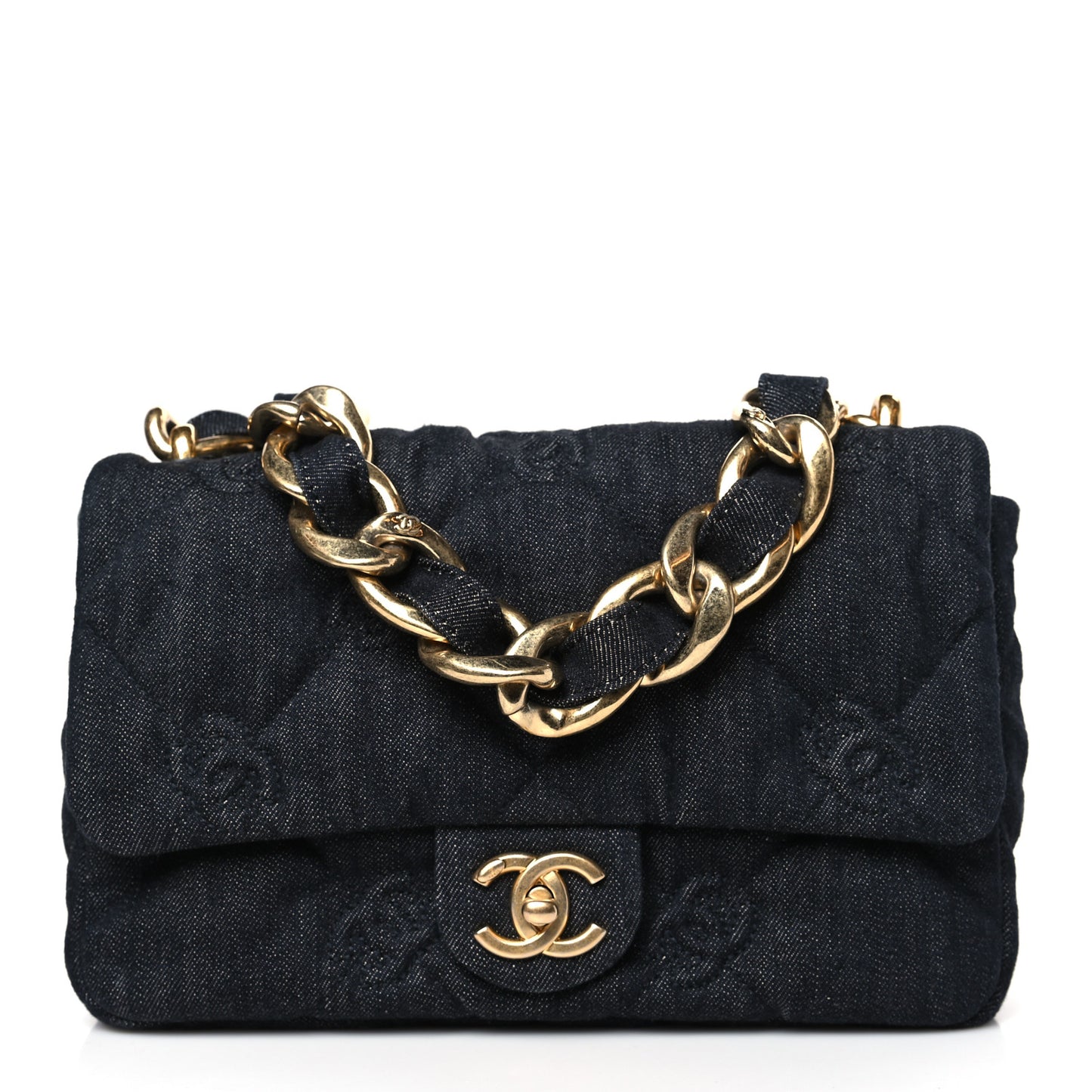 Denim Quilted Medium Funky Town Flap Black
