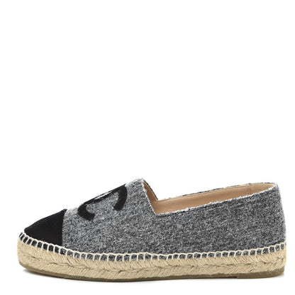 Chanel Tweed Velvet CC Espadrilles 37 Grey Black 1 of 10