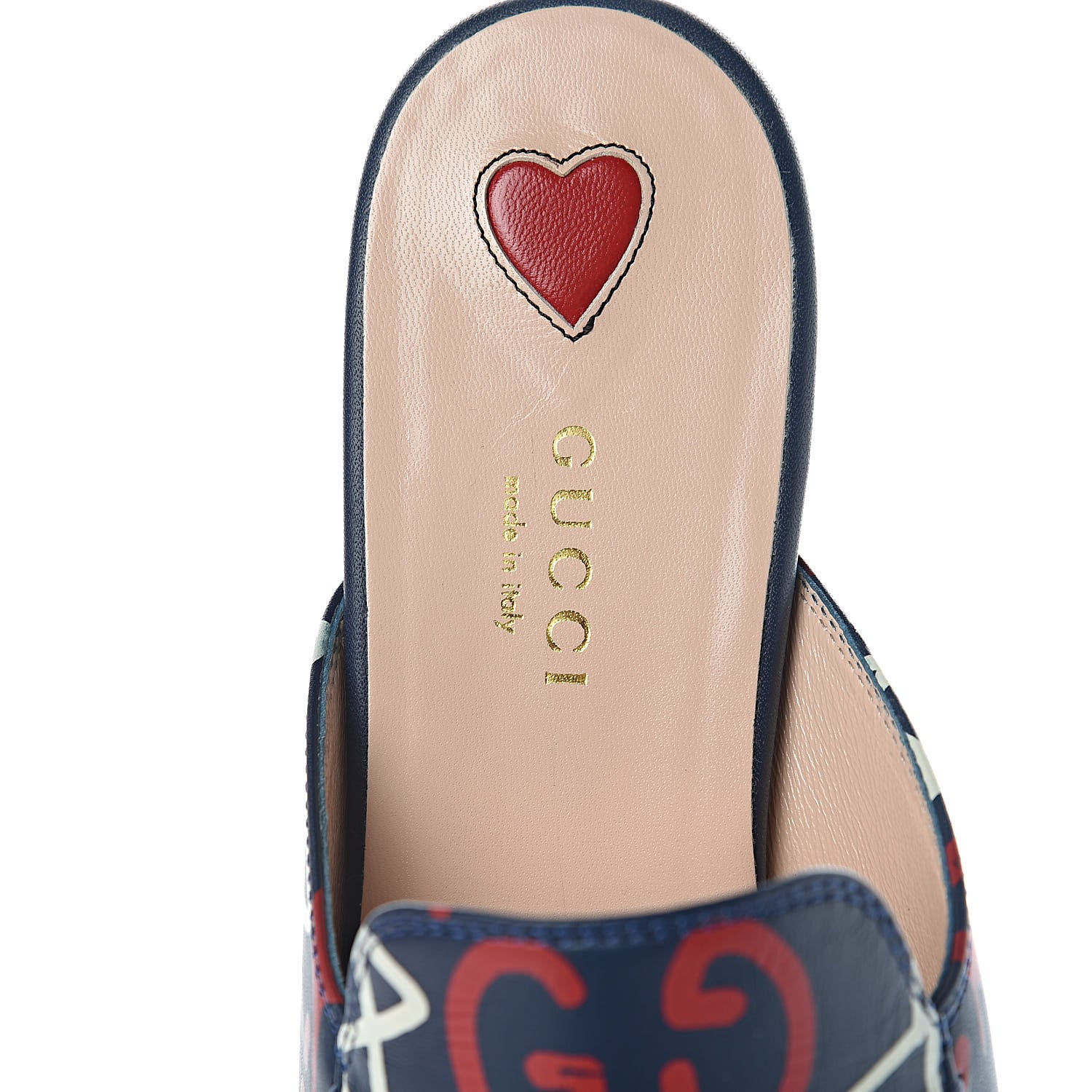 Gucci Calfskin GucciGhost Print Womens Princetown Slippers 36.5 Blue Agata Hibiscus Red 7 of 8