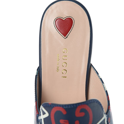Gucci Calfskin GucciGhost Print Womens Princetown Slippers 36.5 Blue Agata Hibiscus Red 7 of 8