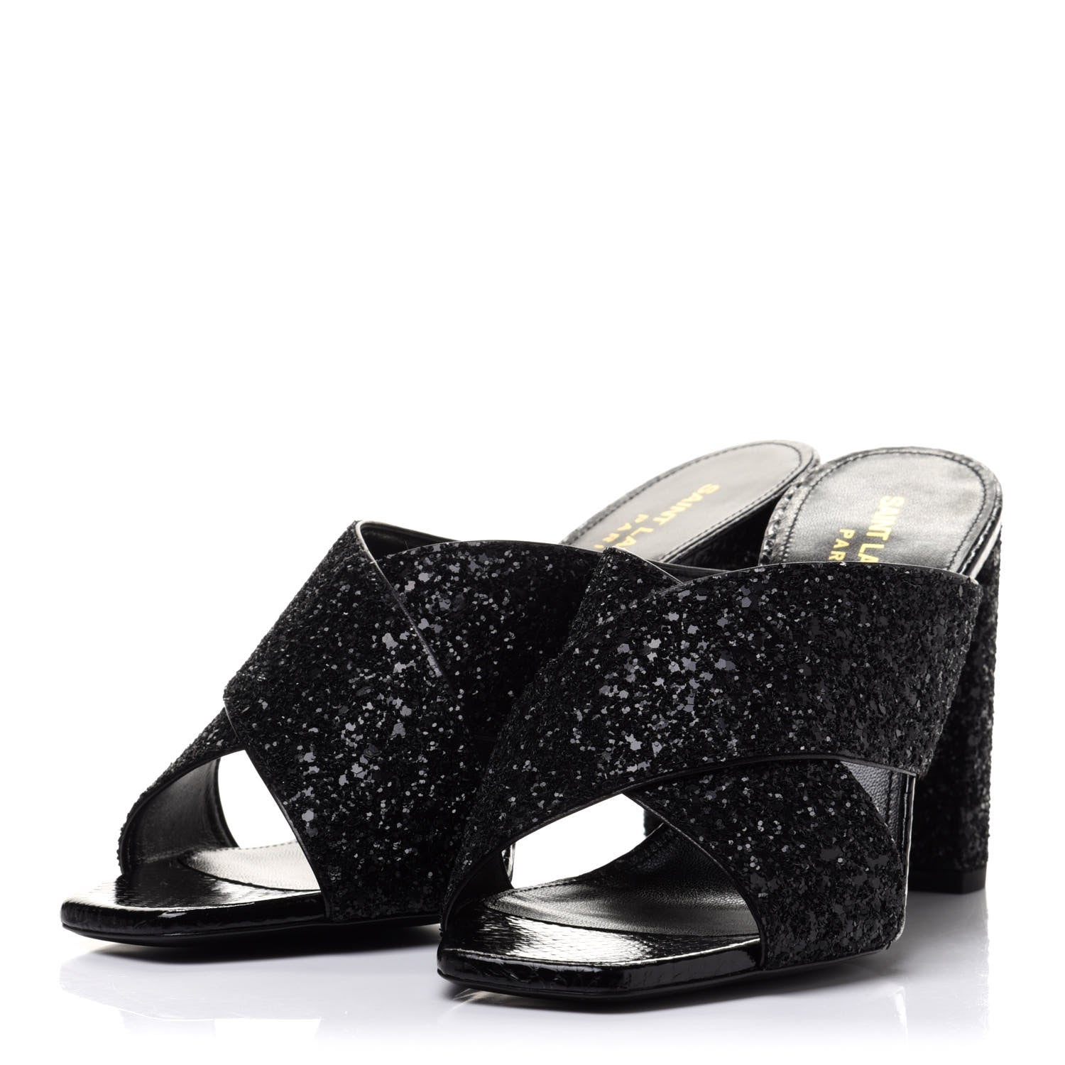 Saint Laurent Glitter LouLou 70 Mule Sandals 38.5 Black 3 of 9