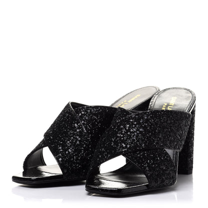 Saint Laurent Glitter LouLou 70 Mule Sandals 38.5 Black 3 of 9