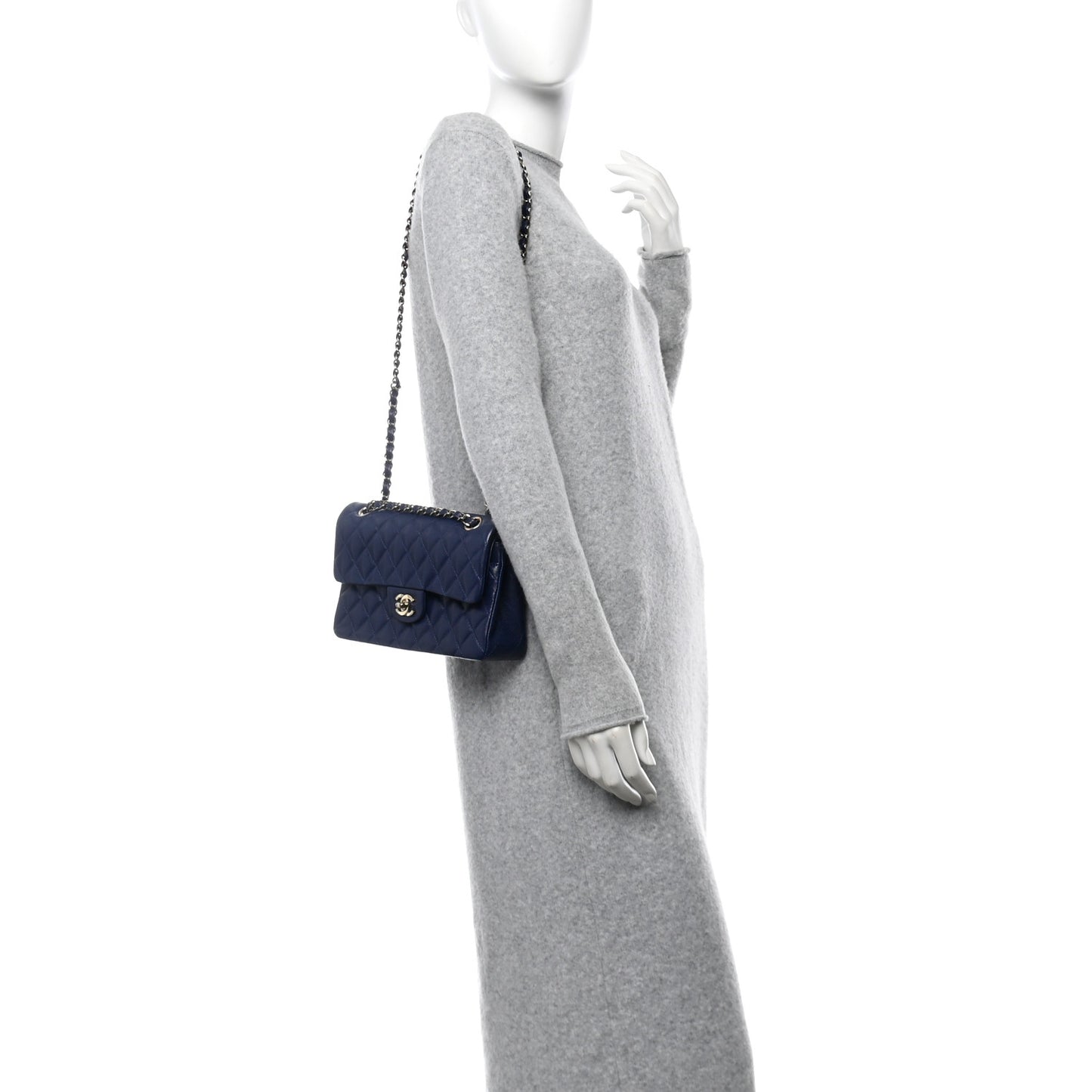 Caviar Quilted Small Double Flap Navy