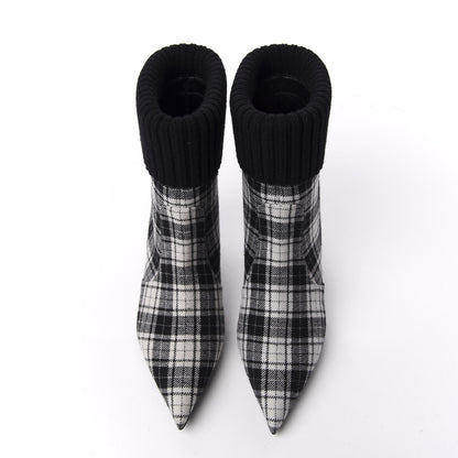 Christian Dior Tartan Fabric Beat Ankle Boots 37.5 White Black 5 of 11