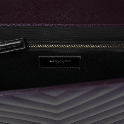 Saint Laurent Grain De Poudre Matelasse Chevron Large Monogram Satchel Rouge Legion 9 of 10