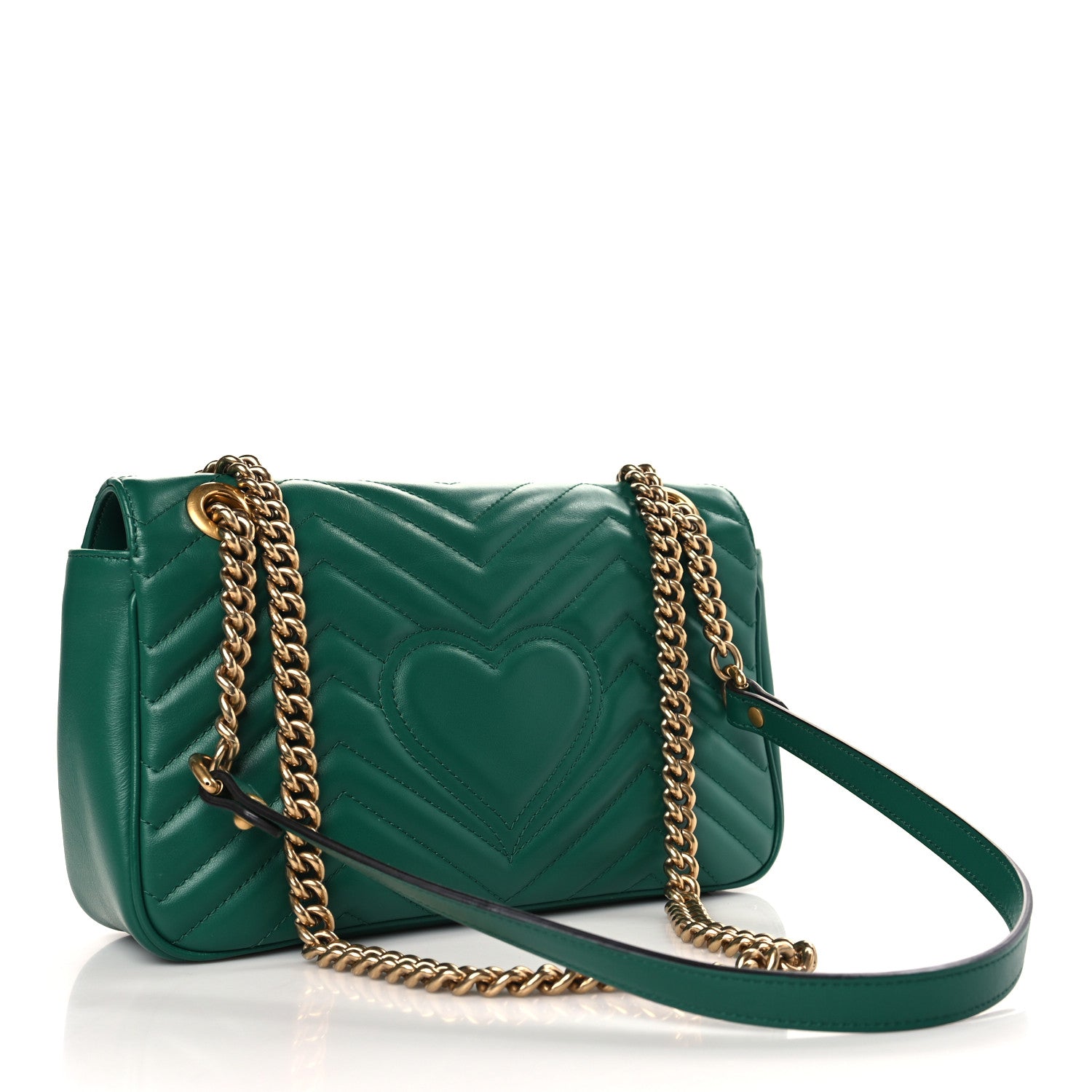 Gucci Calfskin Matelasse Small GG Marmont Shoulder Bag Emerald Green 3 of 9