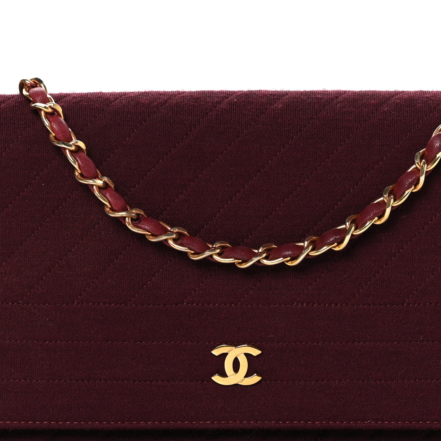 Lambskin Jersey Quilted Single Flap Burgundy
