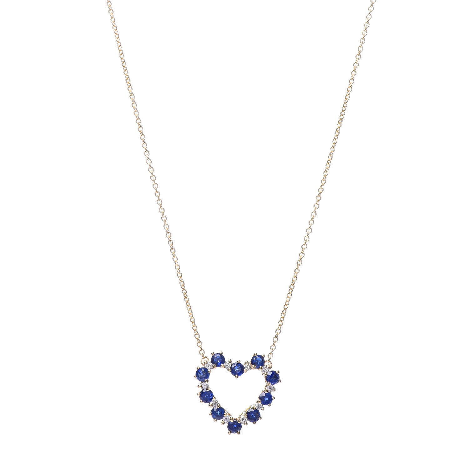 Tiffany 18K Yellow Gold Diamond Sapphire Heart Pendant Necklace 1 of 6
