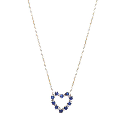 Tiffany 18K Yellow Gold Diamond Sapphire Heart Pendant Necklace 1 of 6