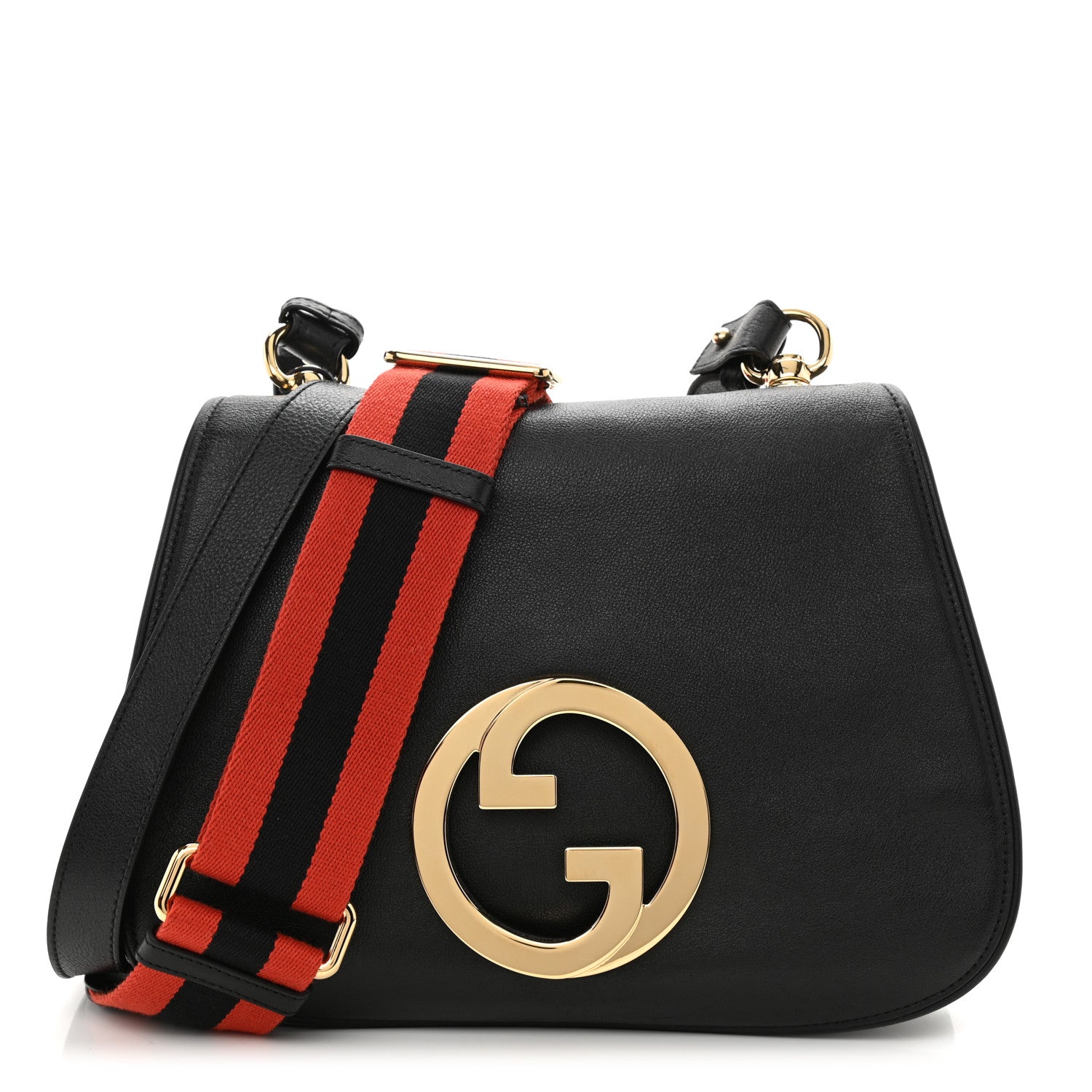 Gucci Roxy Calfskin Web Medium Blondie Shoulder Flap Bag Black 1 of 7
