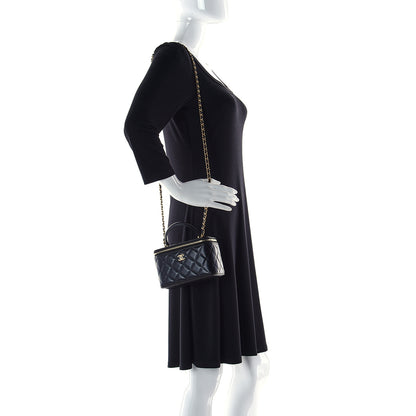 Chanel Lambskin Quilted Small Top Handle Vanity Case With Chain Black 2 of 9