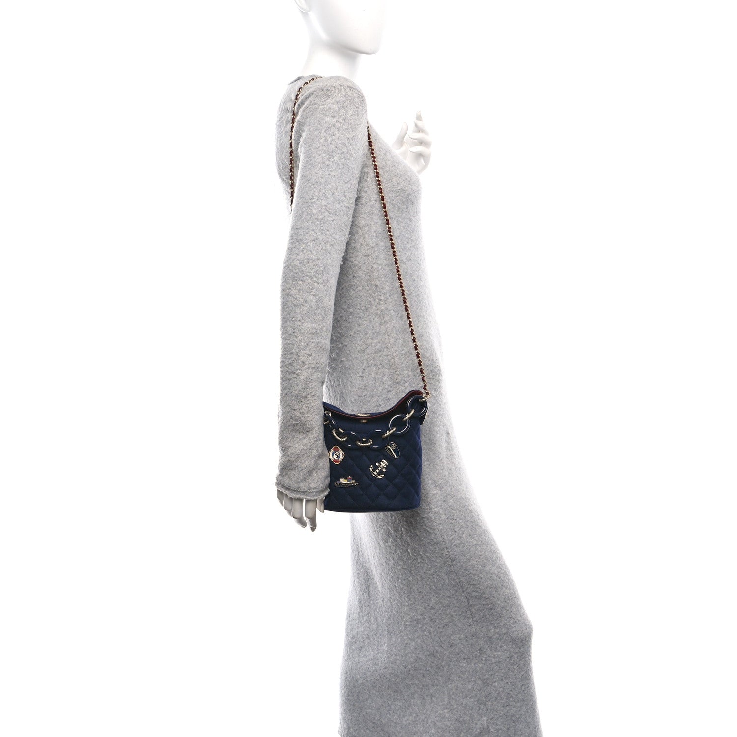 Chanel Wool Lambskin Quilted Paris Hamburg Charms Bucket Bag Dark Navy 2 of 10