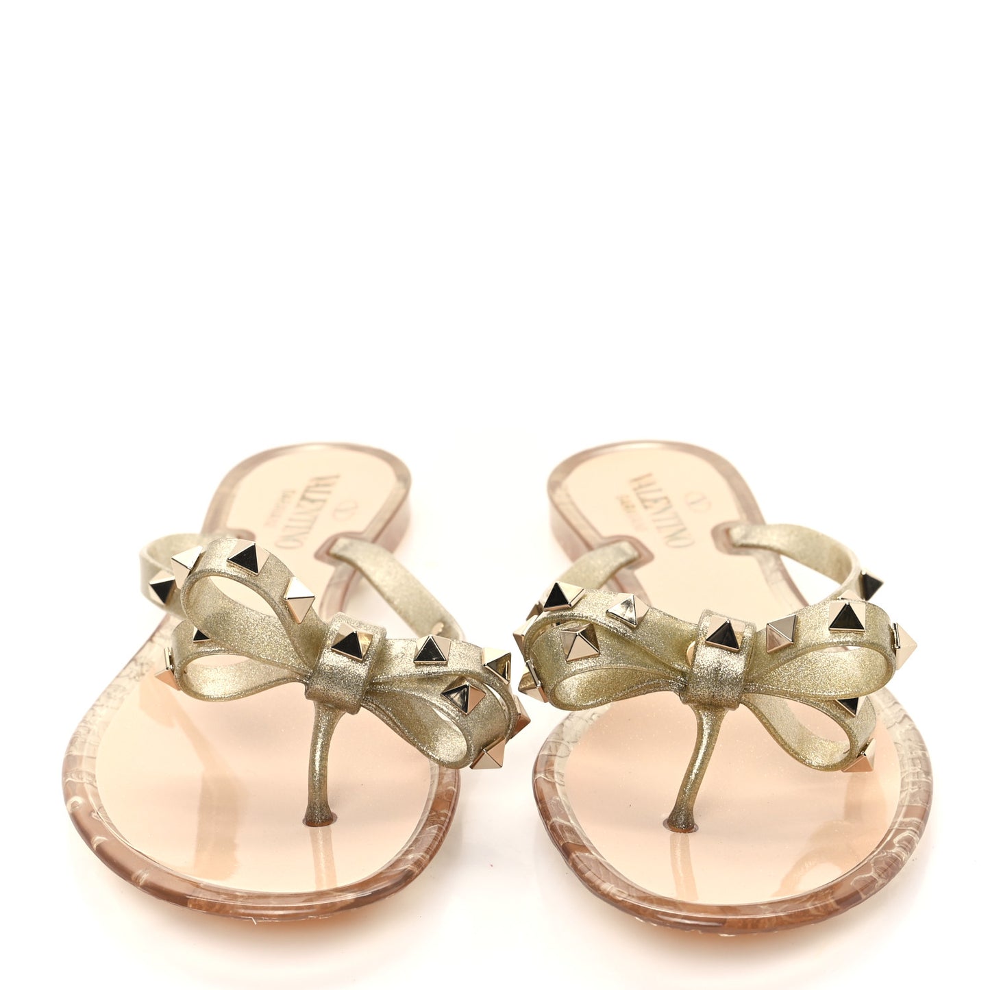 PVC Jelly Glitter Rockstud Bow Thong Sandals 39 Oro