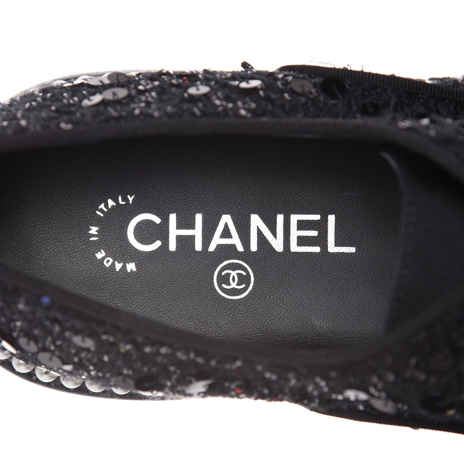 Chanel Tweed Grosgrain Sequin Pearl Lace Up Sneakers 42 Black 6 of 10