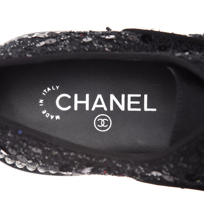 Chanel Tweed Grosgrain Sequin Pearl Lace Up Sneakers 42 Black 6 of 10