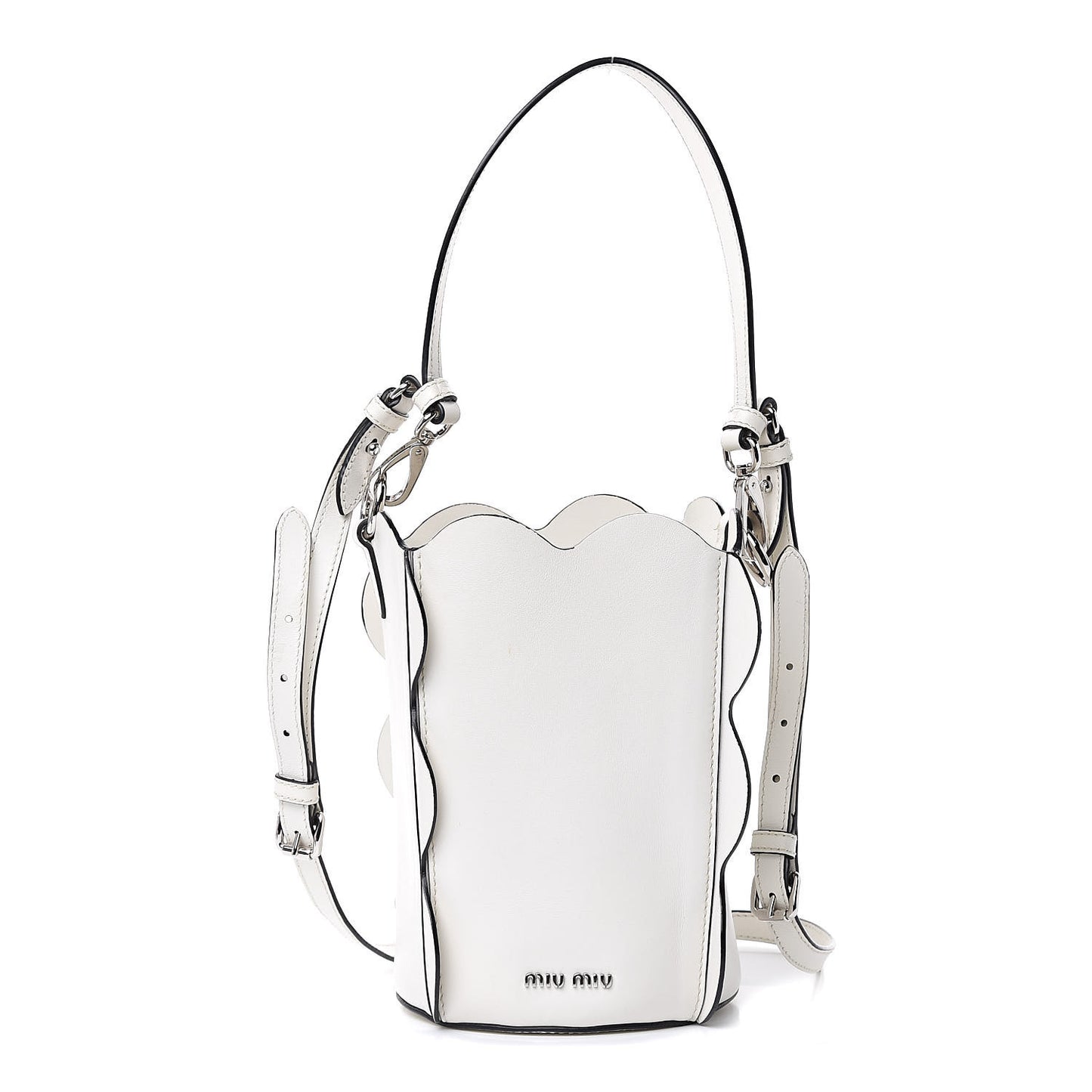 Calfskin Scalloped Bucket Bag White