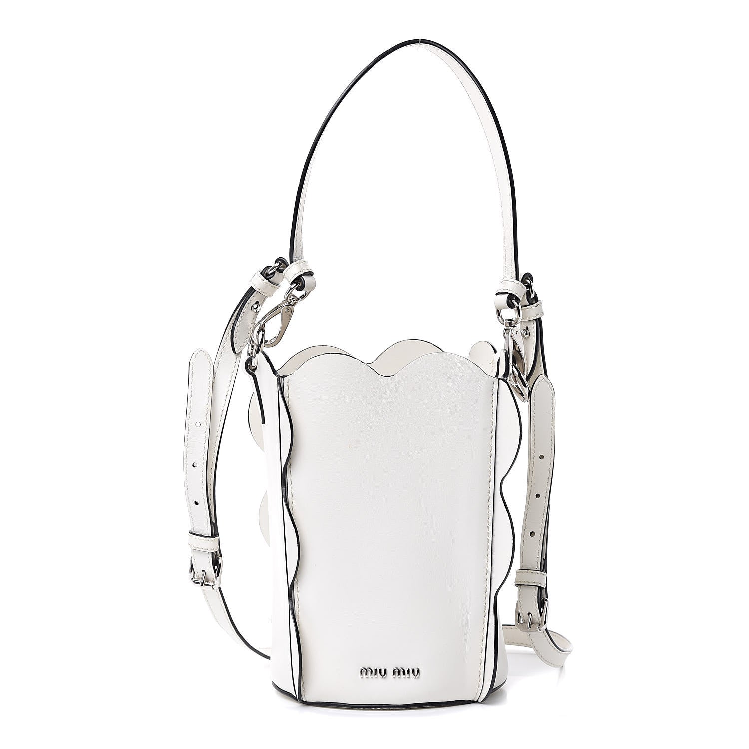 Miu Miu Calfskin Scalloped Bucket Bag White 1 of 14
