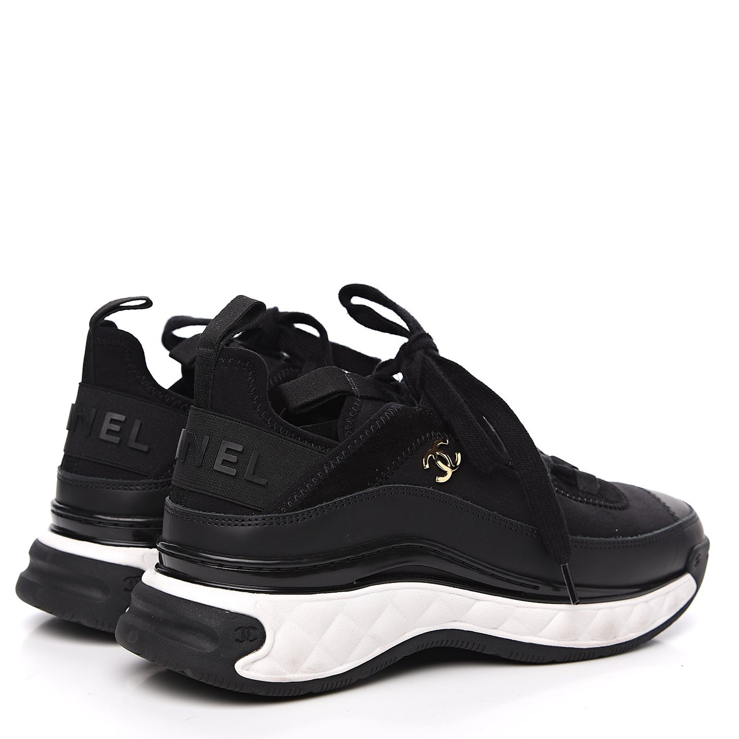 Velvet Calfskin Mixed Fibers CC Sneakers 36.5 Black