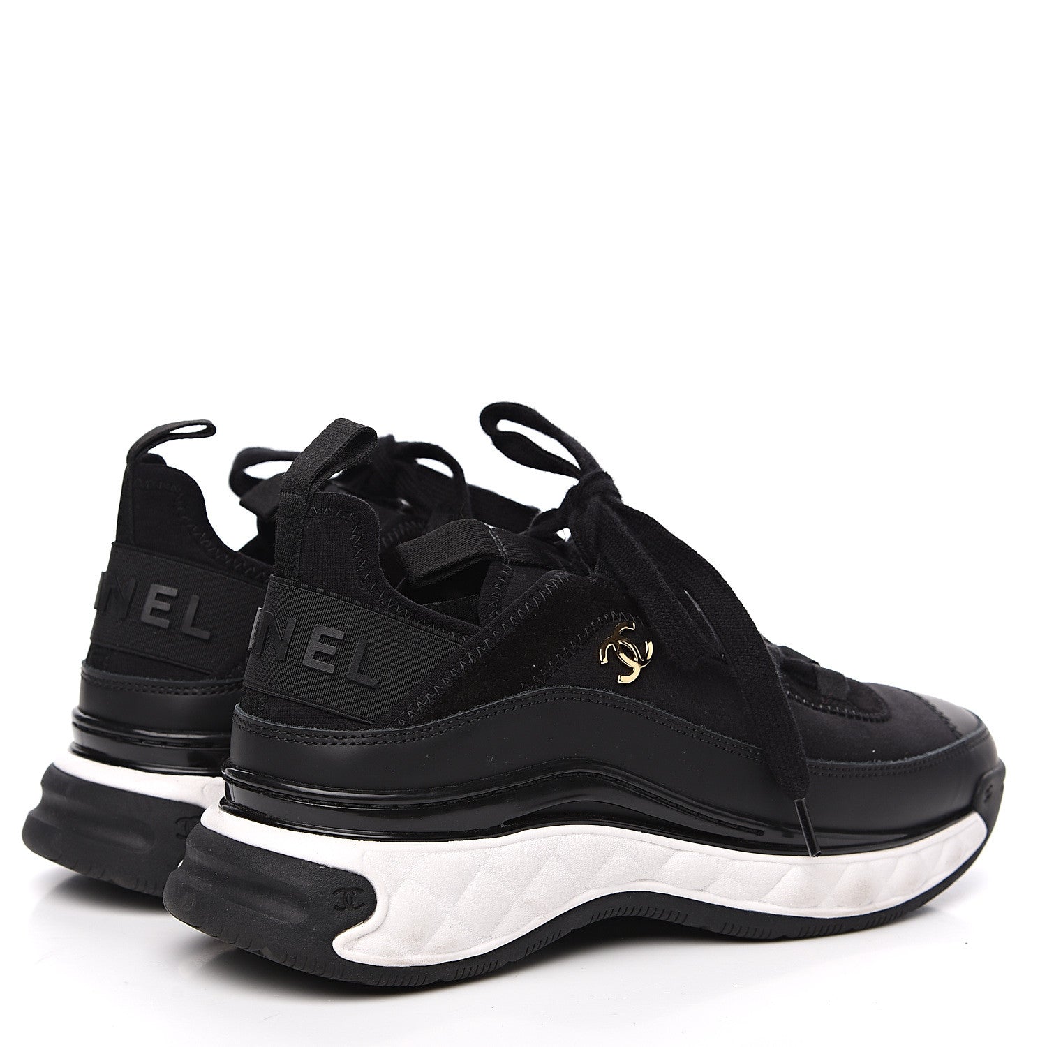 Chanel Velvet Calfskin Mixed Fibers CC Sneakers 36.5 Black 4 of 7