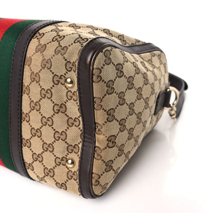 Gucci Monogram Selleria Calfskin Vintage Web Medium Boston Beige Ebony Cocoa 9 of 9