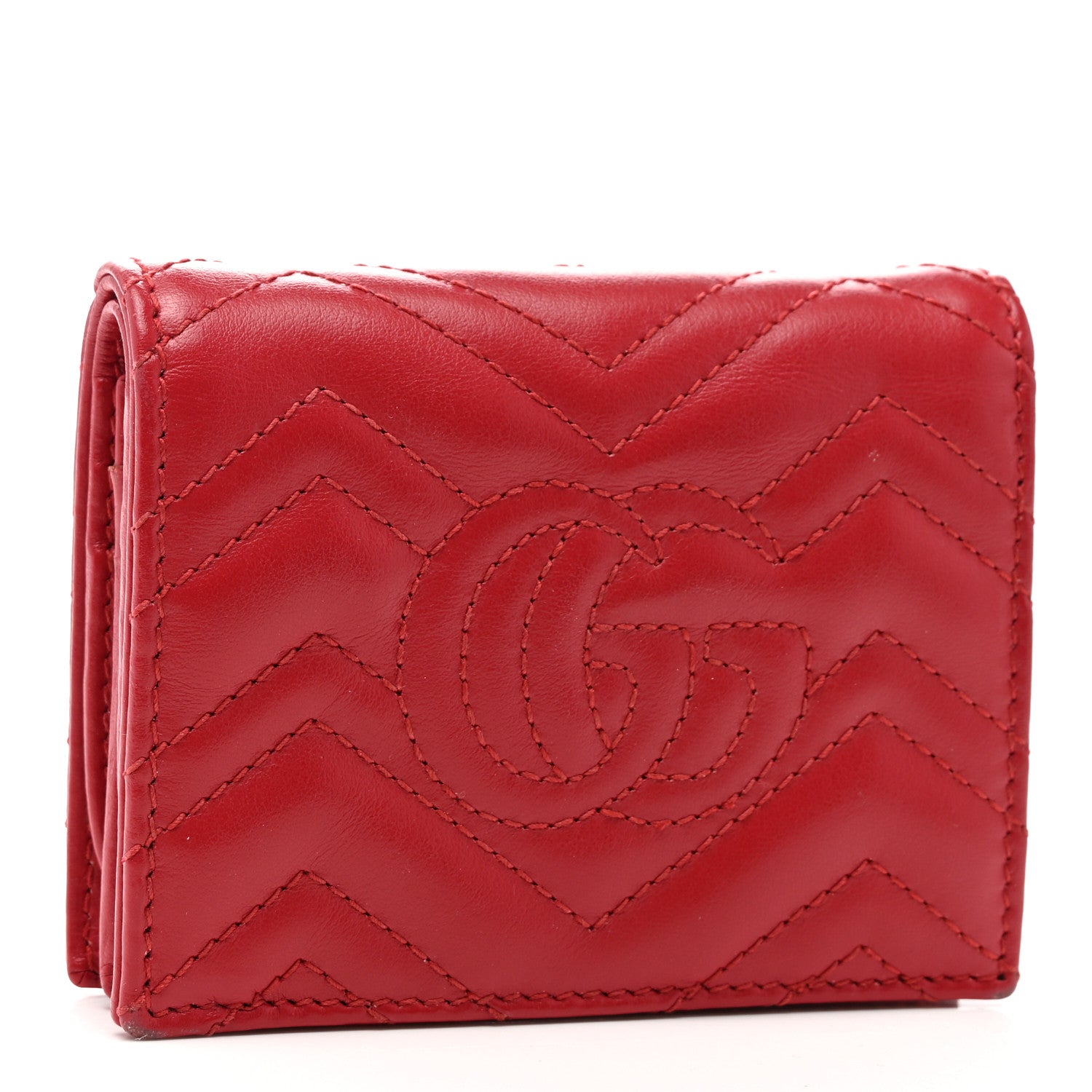 Gucci Calfskin Matelasse GG Marmont Card Case Wallet Hibiscus Red 3 of 8