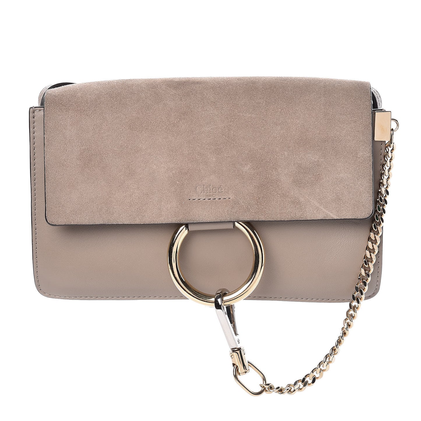 Suede Calfskin Small Faye Shoulder Bag Motty Grey