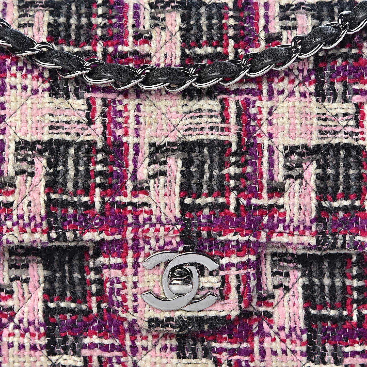 Tweed Quilted Medium Double Flap Pink Black
