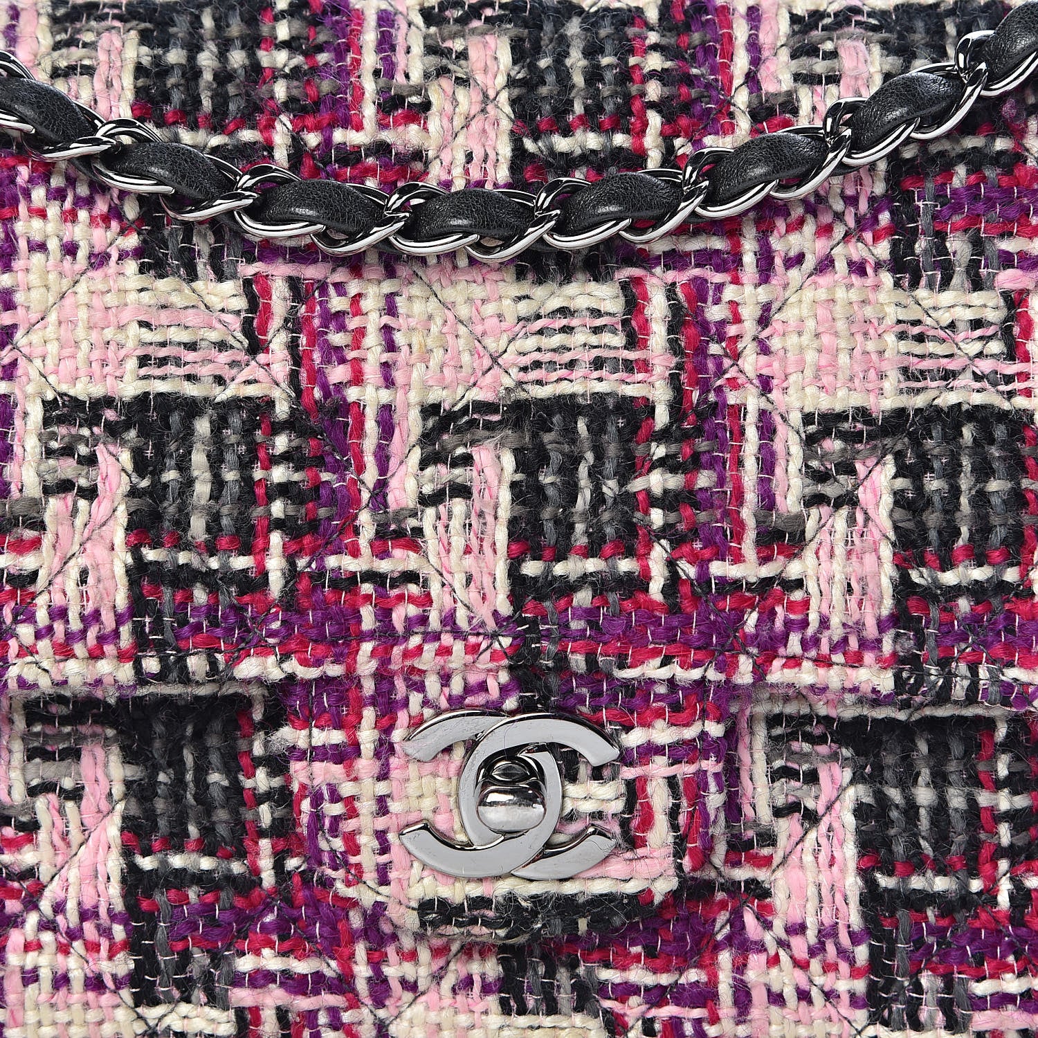 Chanel Tweed Quilted Medium Double Flap Pink Black 13 of 13