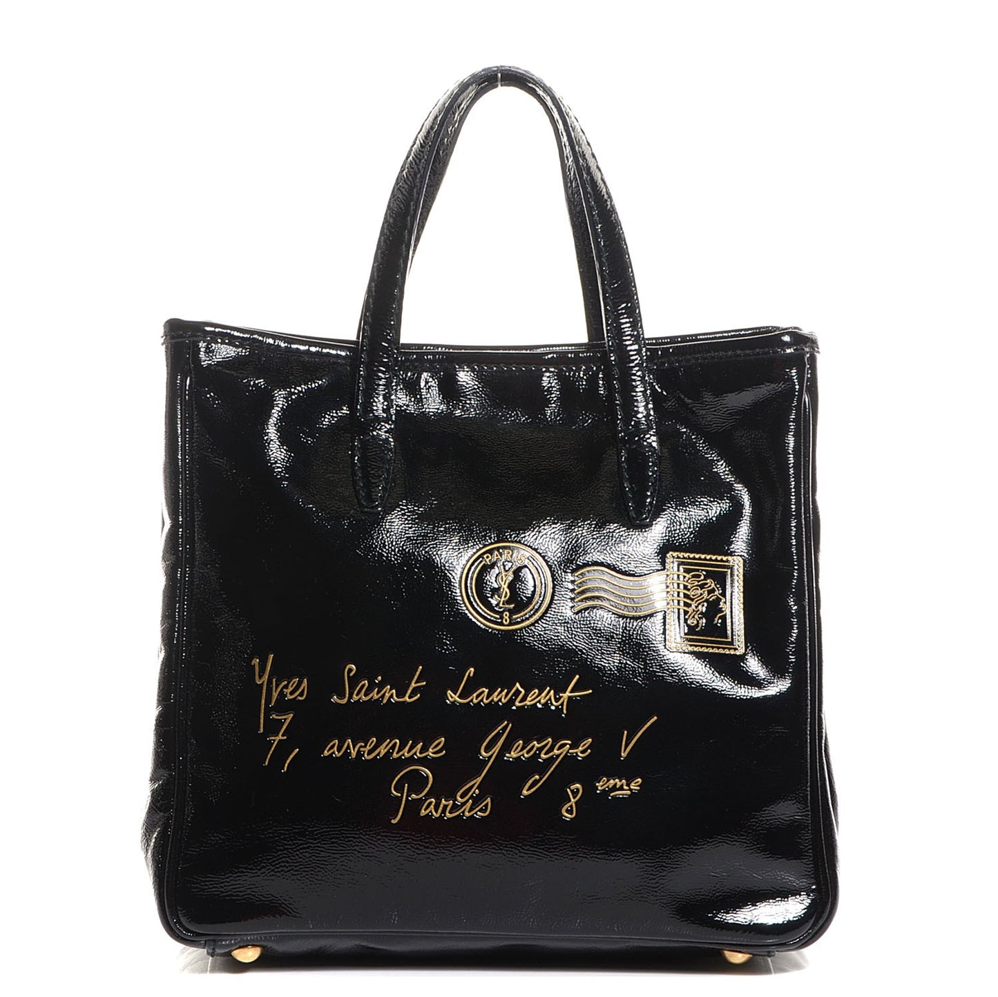 Textured Patent Small Y-Mail Tote Black