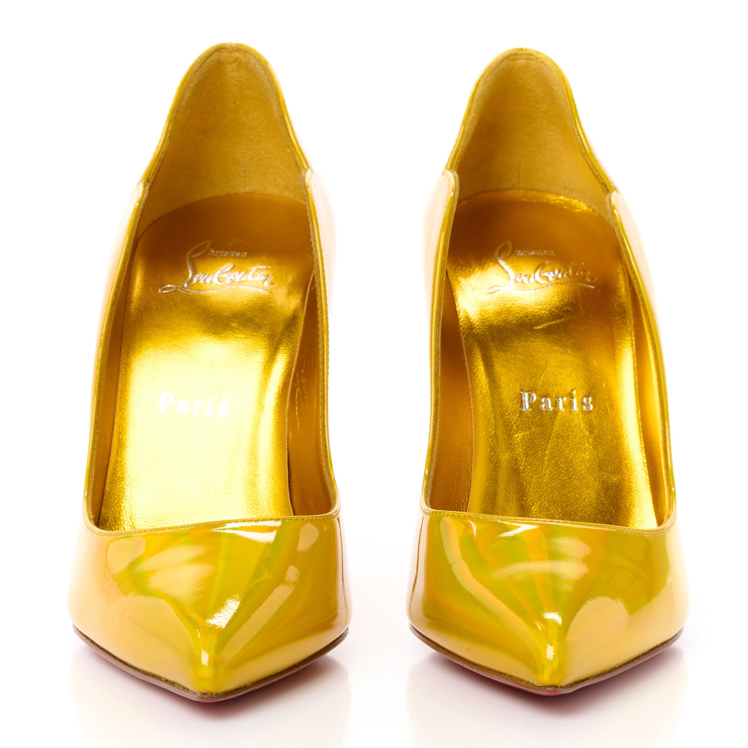Christian Louboutin Metallic Patent Hot Chick 100 Pumps 36 Yellow 2 of 10