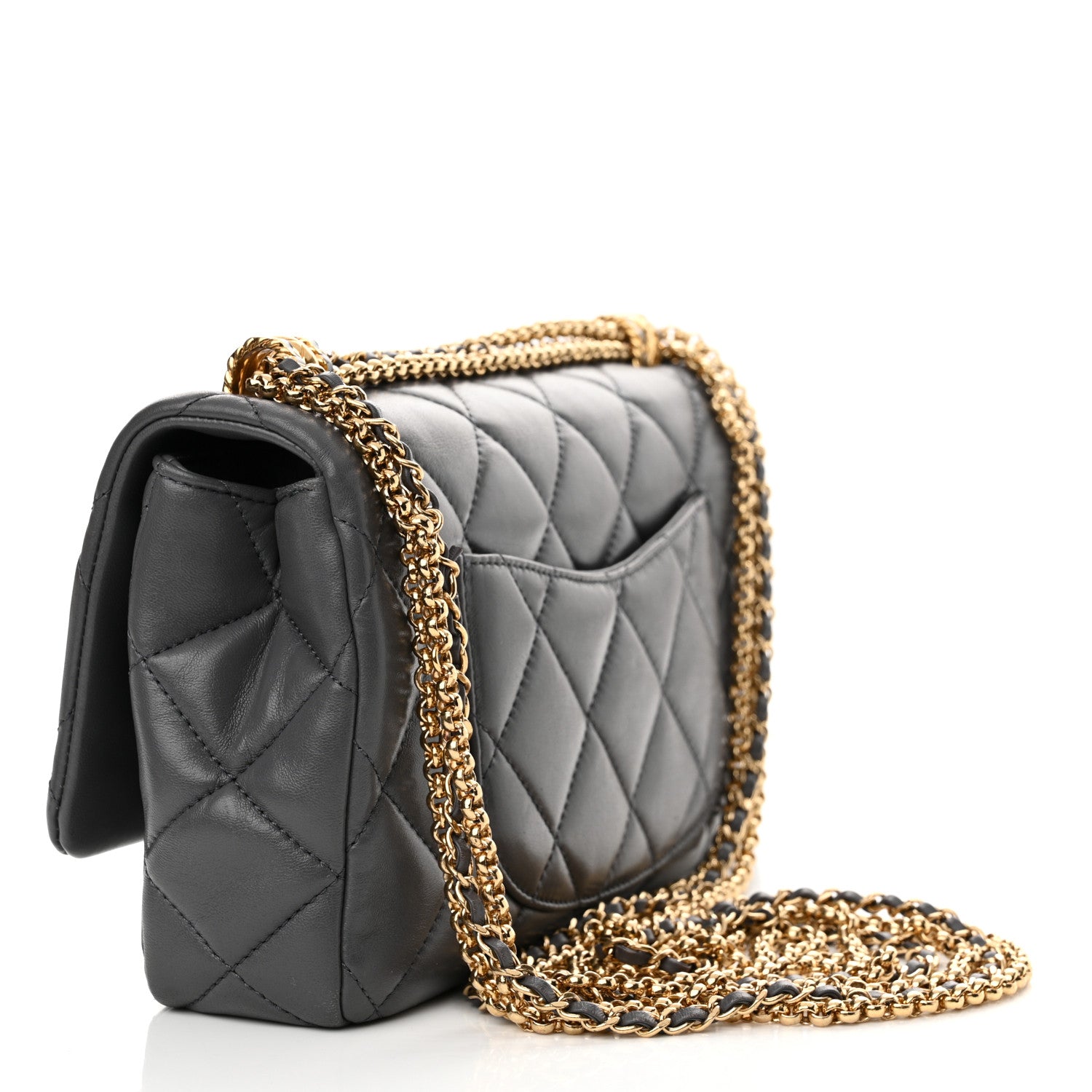 Chanel Shiny Lambskin Quilted Multi Stand Flap Grey 3 of 13