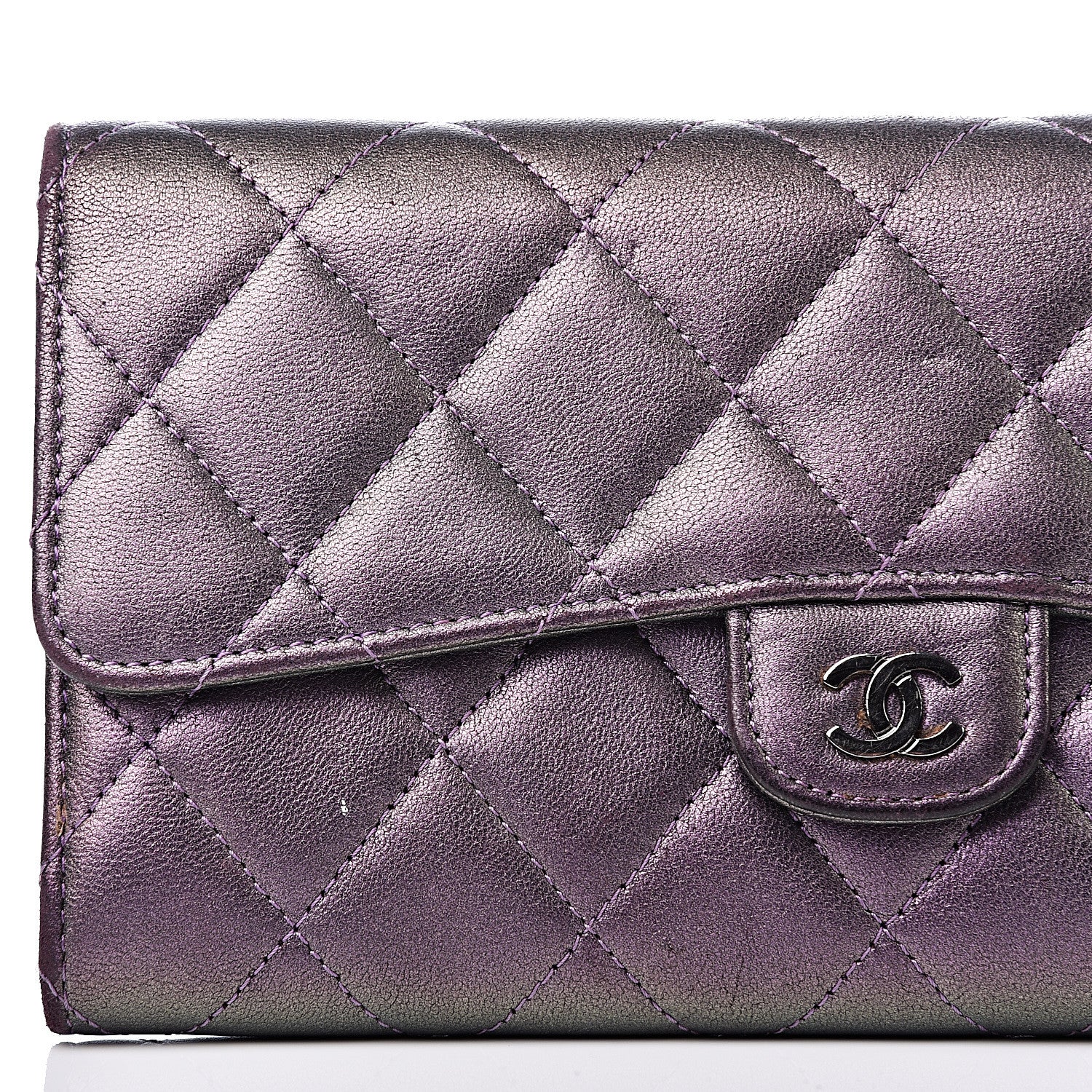 Chanel Iridescent Lambskin Quilted Large Gusset Flap Wallet Purple 11 of 13
