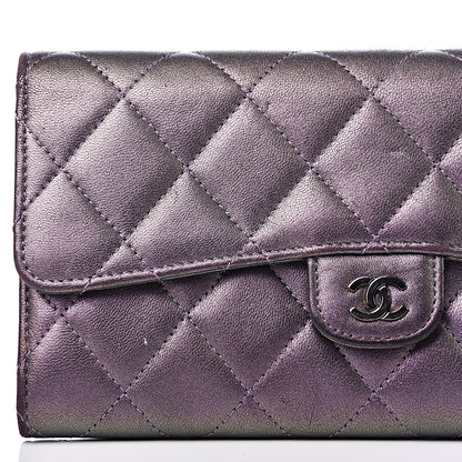 Chanel Iridescent Lambskin Quilted Large Gusset Flap Wallet Purple 11 of 13
