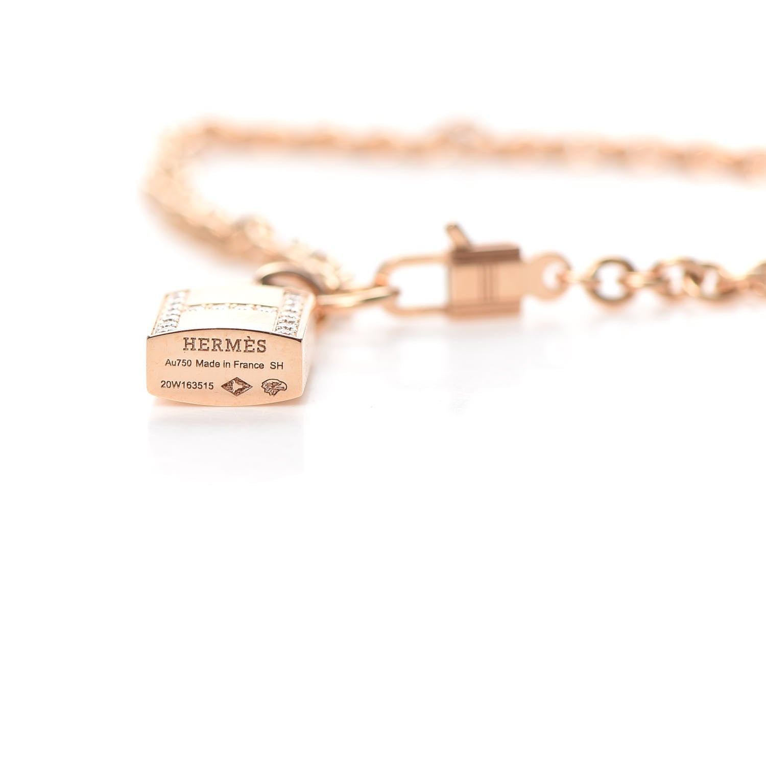 Hermes 18K Rose Gold Diamond Amulettes Cadenas Bracelet SH 5 of 6