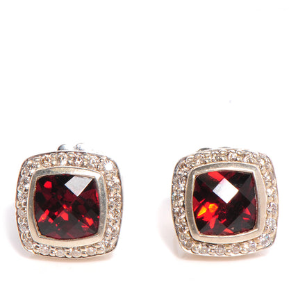 David Yurman Sterling Silver Diamond Garnet 7mm Petite Albion Earrings 1 of 5