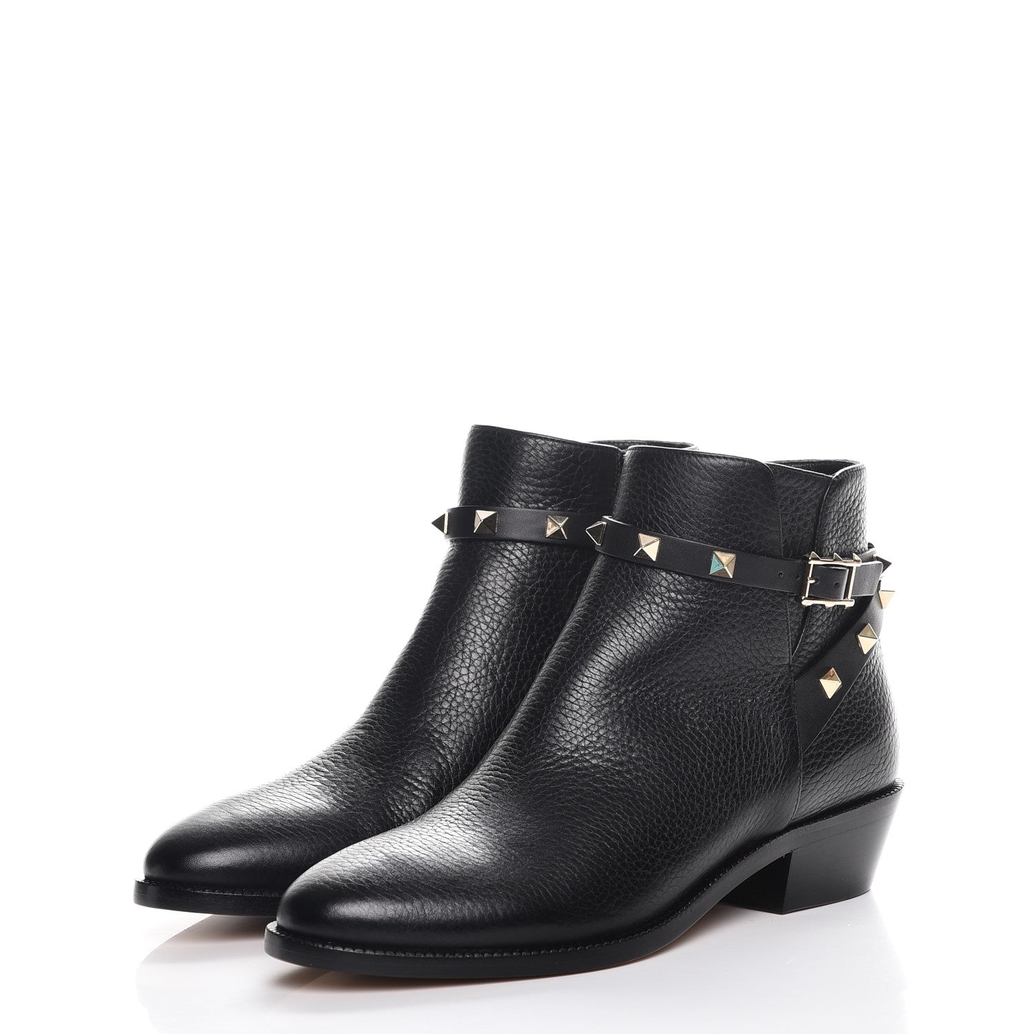 Valentino Garavani Grained Calfskin Rockstud Single Buckle 35mm Cowboy Ankle Boots 36.5 Black 3 of 9