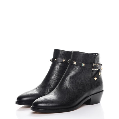 Valentino Garavani Grained Calfskin Rockstud Single Buckle 35mm Cowboy Ankle Boots 36.5 Black 3 of 9