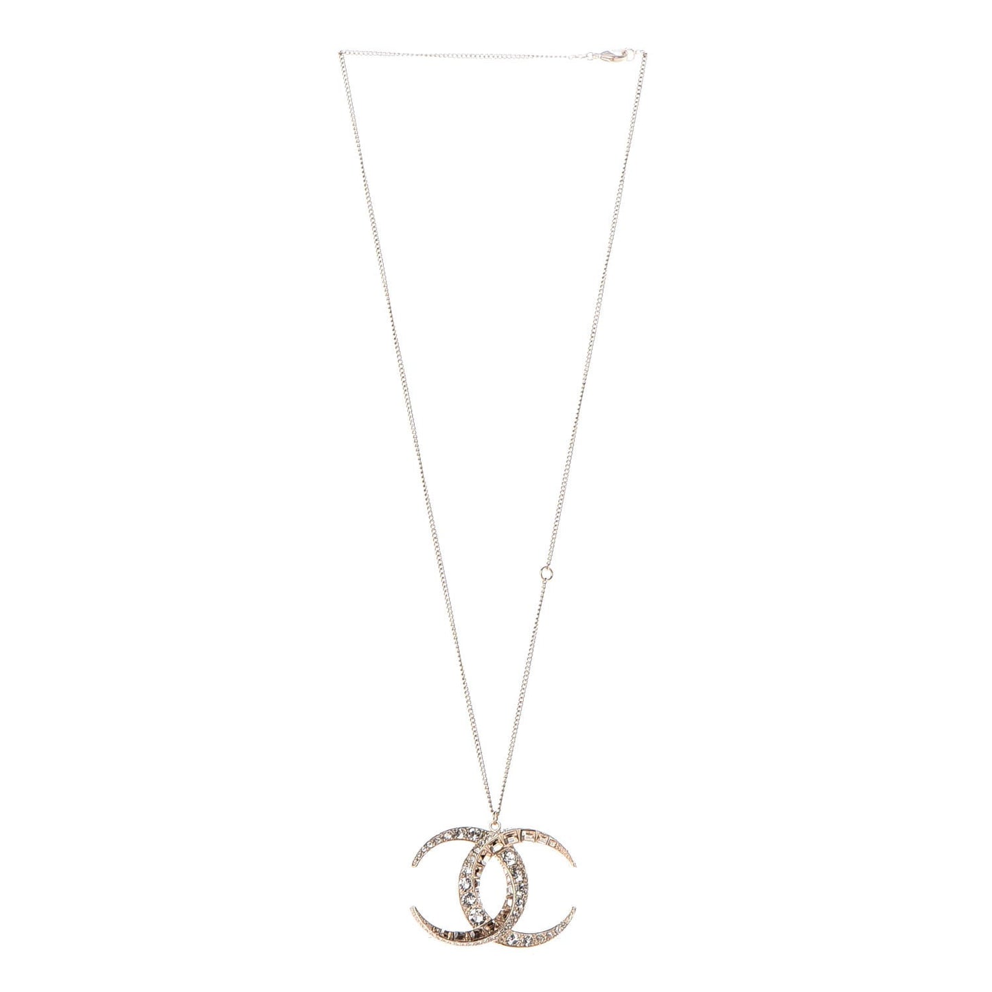 Crystal Baguette Moon CC Necklace Gold