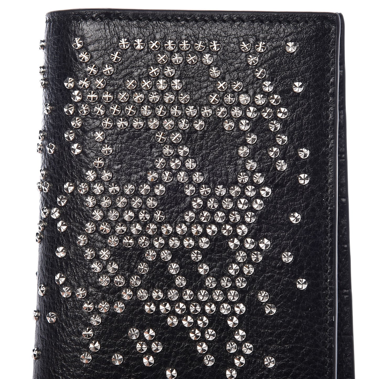 Calfskin Studded Folded Long Wallet Black