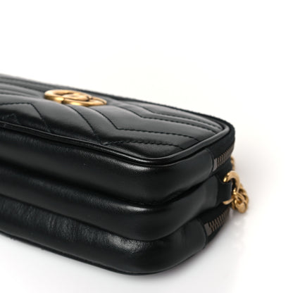 Gucci Calfskin Matelasse Mini GG Marmont Chain Crossbody Bag Black 10 of 11