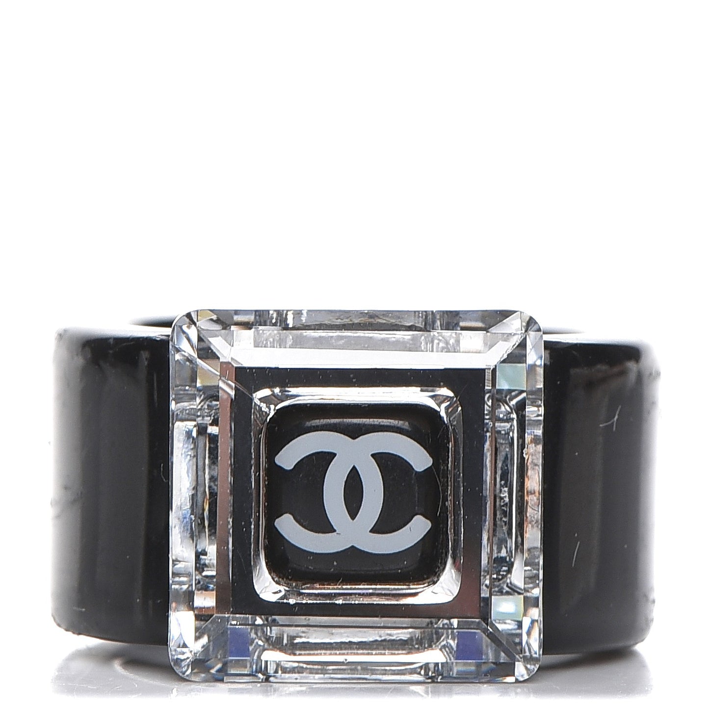 Resin Crystal CC Square Charm Ring 7 Black