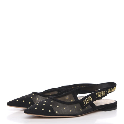 Christian Dior Plumetis Mesh Ribbon Dotted Studded J'Adoir Ballet Flats 38 Black Gold 3 of 9