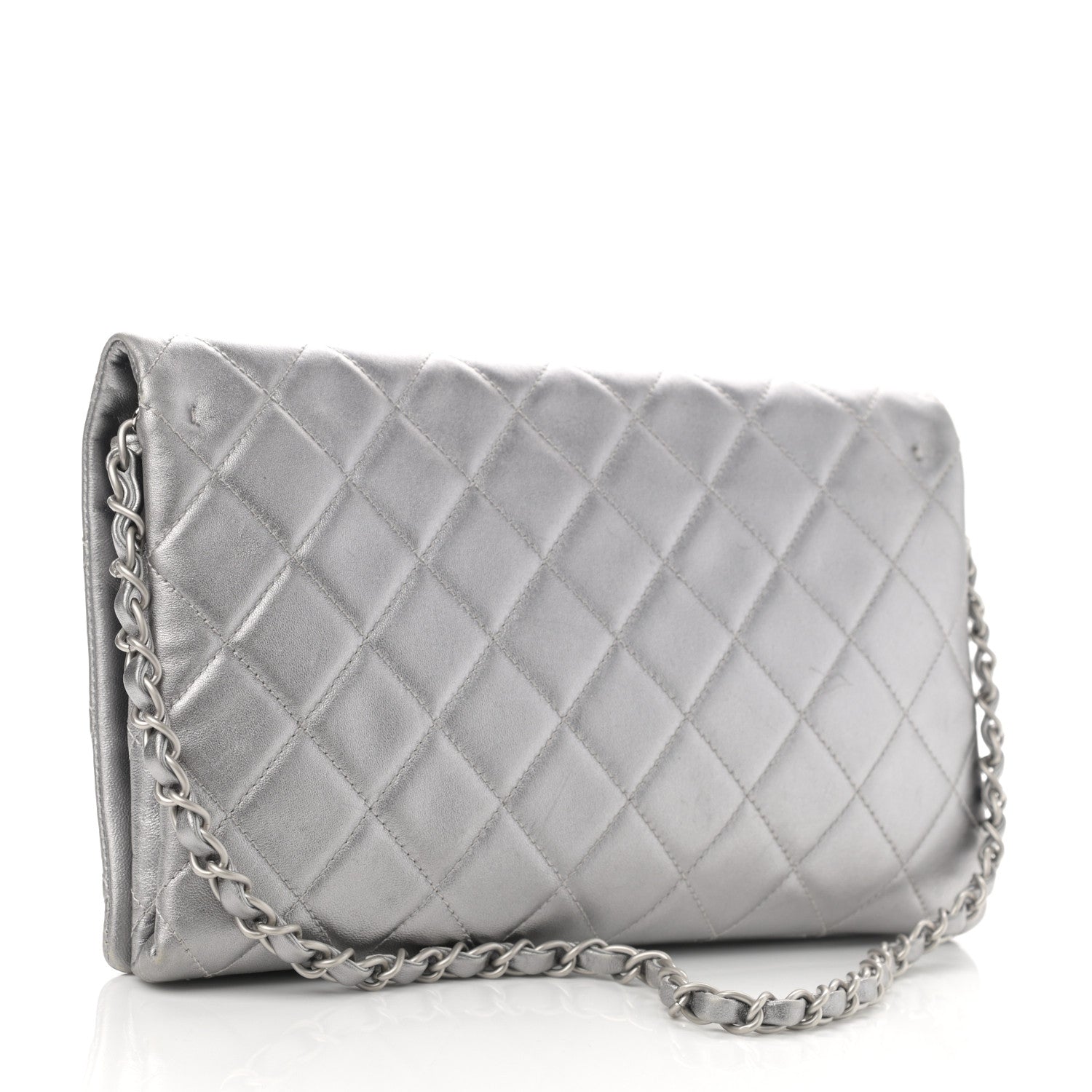 Chanel Metallic Lambskin Quilted Medium Leo Lion Flap Clutch Silver 2 of 12
