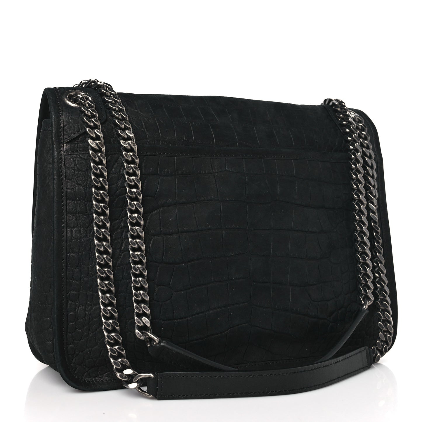 Nubuck Crocodile Embossed Monogram Medium Niki Chain Satchel Black
