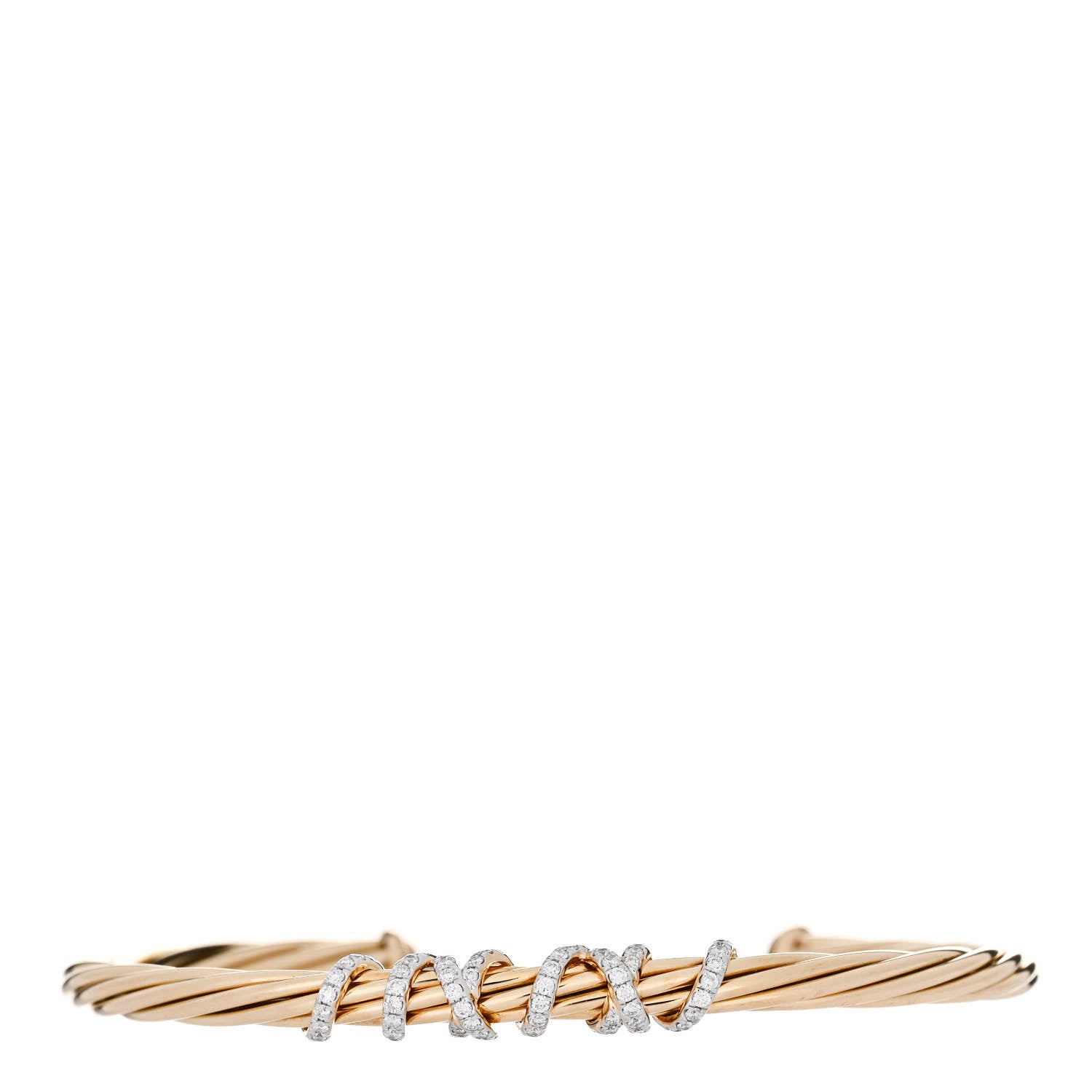 David Yurman 18K Yellow Gold Diamond 4mm Helena Center Station Cuff Bracelet 1 of 5