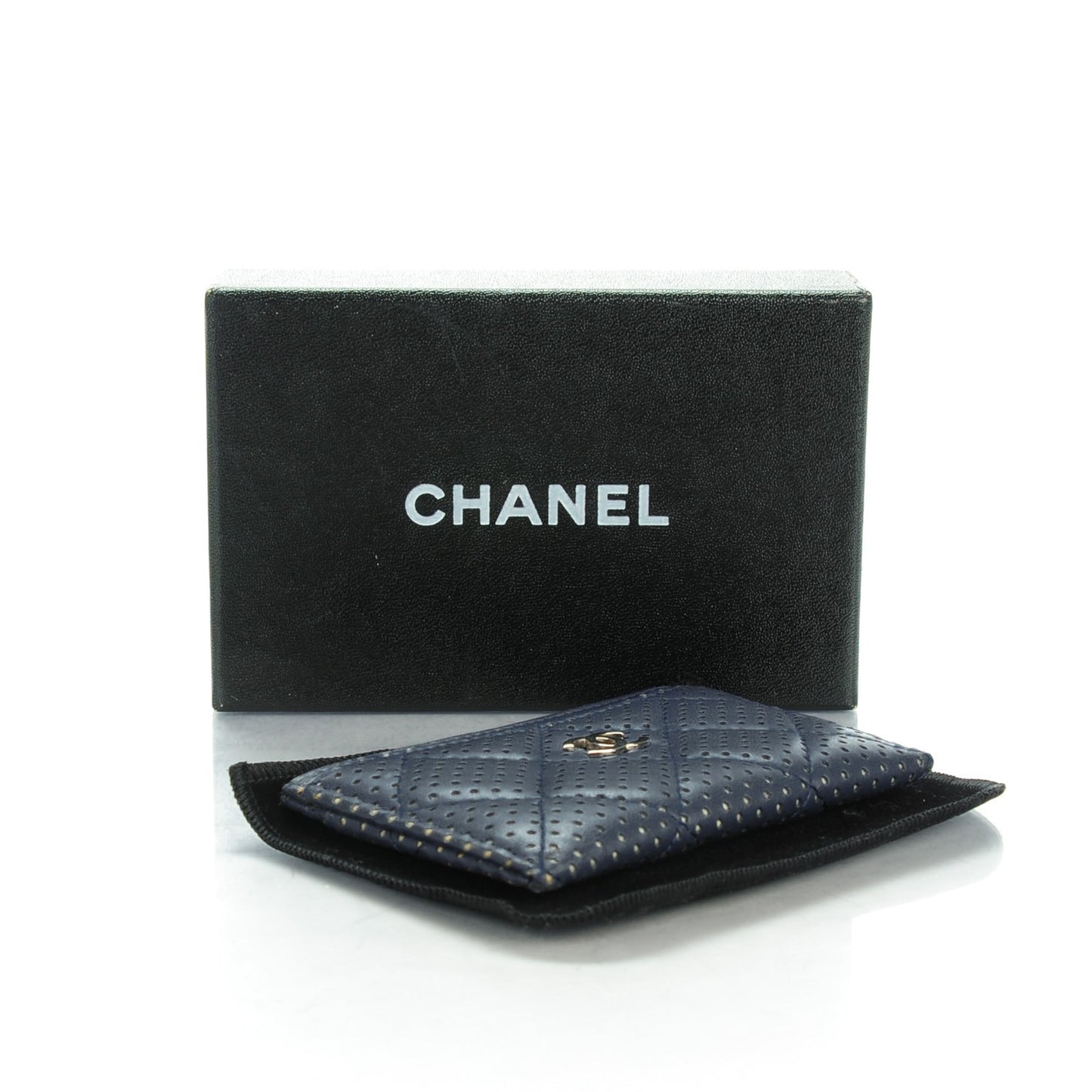 Perforated Lambskin Quilted Card Holder Blue